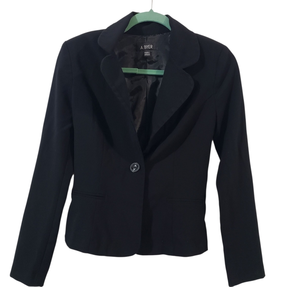 A Byer Junior Black Single Button Suit Jacket  Blazer Long Sleeve Size Small